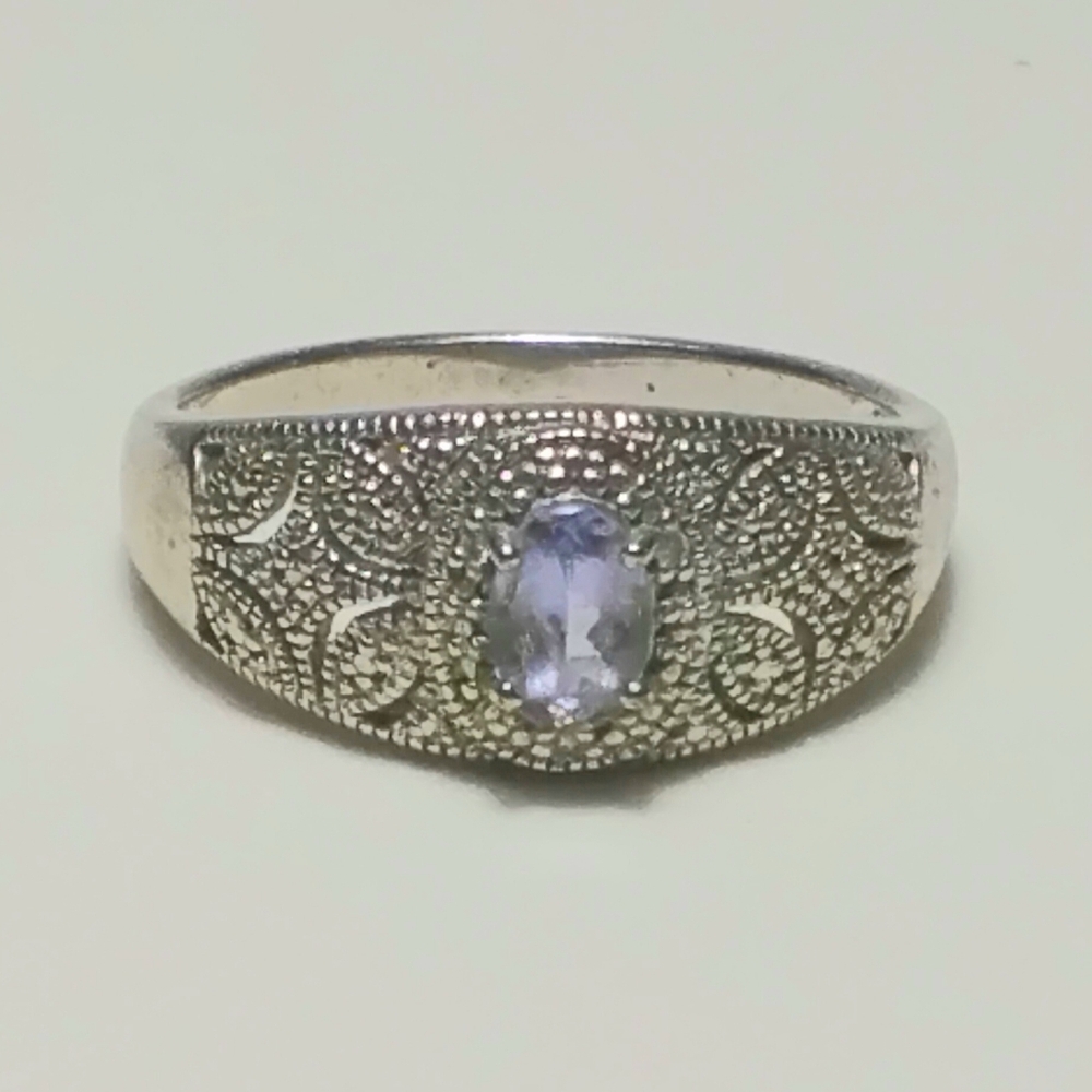 925 Silver Blue Tanzanite Ring Sz 8-3/4